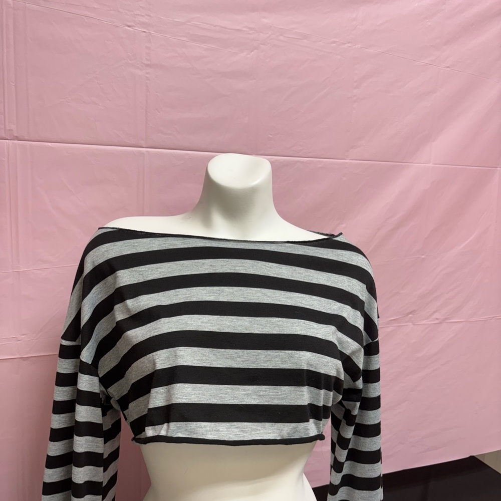 Striped Black and Gray Women's Crop Top